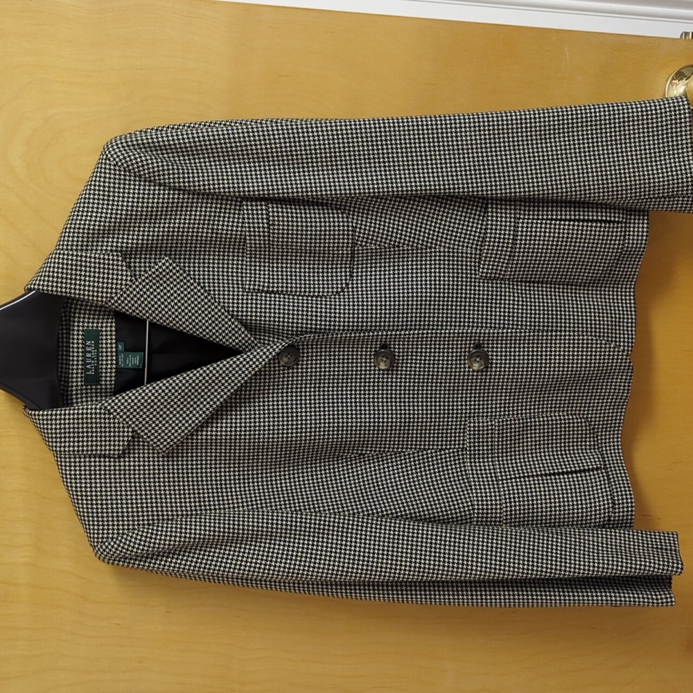 NWT Ralph Lauren Petite Houndstooth Wool Blazer, Sz 14P